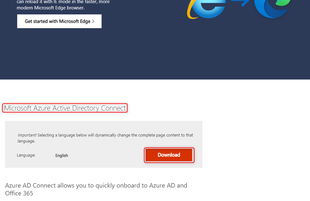 Microsoft のダウンロードセンターより、[Microsoft Azure Active Directory Connect]をダウンロード